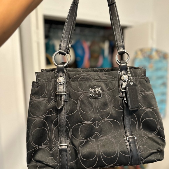 Coach Handbags - Coach Y2K 15402 Mia Black Signature Satin Shoulder Bag with Silver Accents